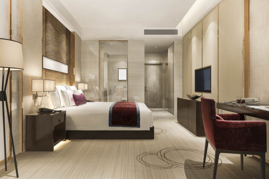 3d rendering modern luxury bedroom suite and bathroom